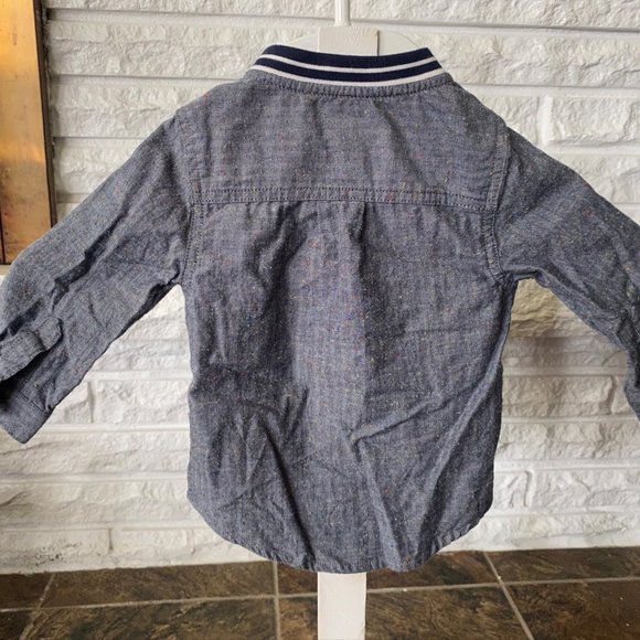 12 mos Boys Denim Speckled Camo Button Up - Picture 2 of 5